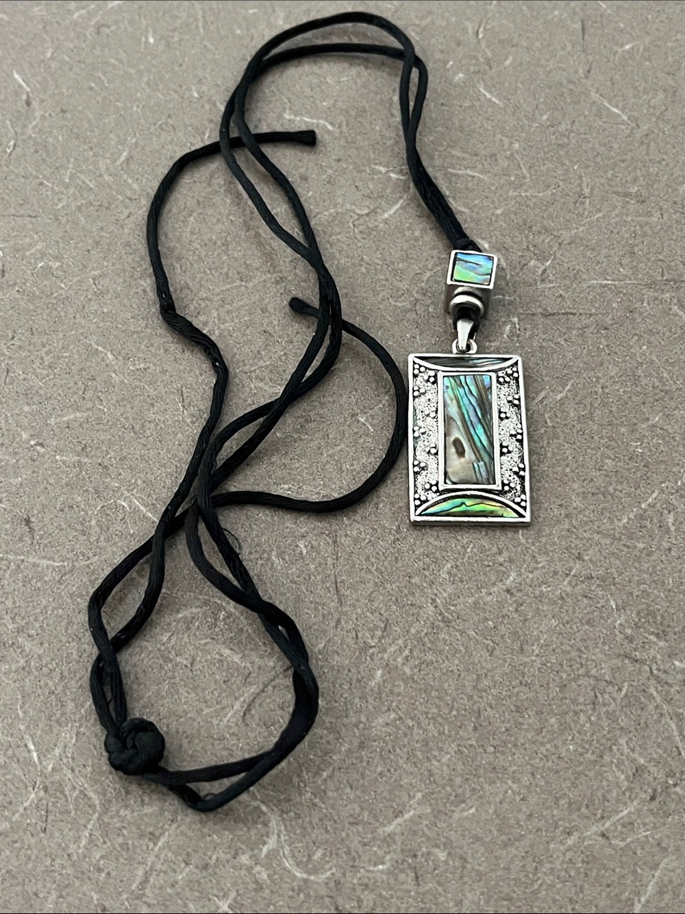 Abalone Inlay Rectangular Pendant Necklace - Black Cord